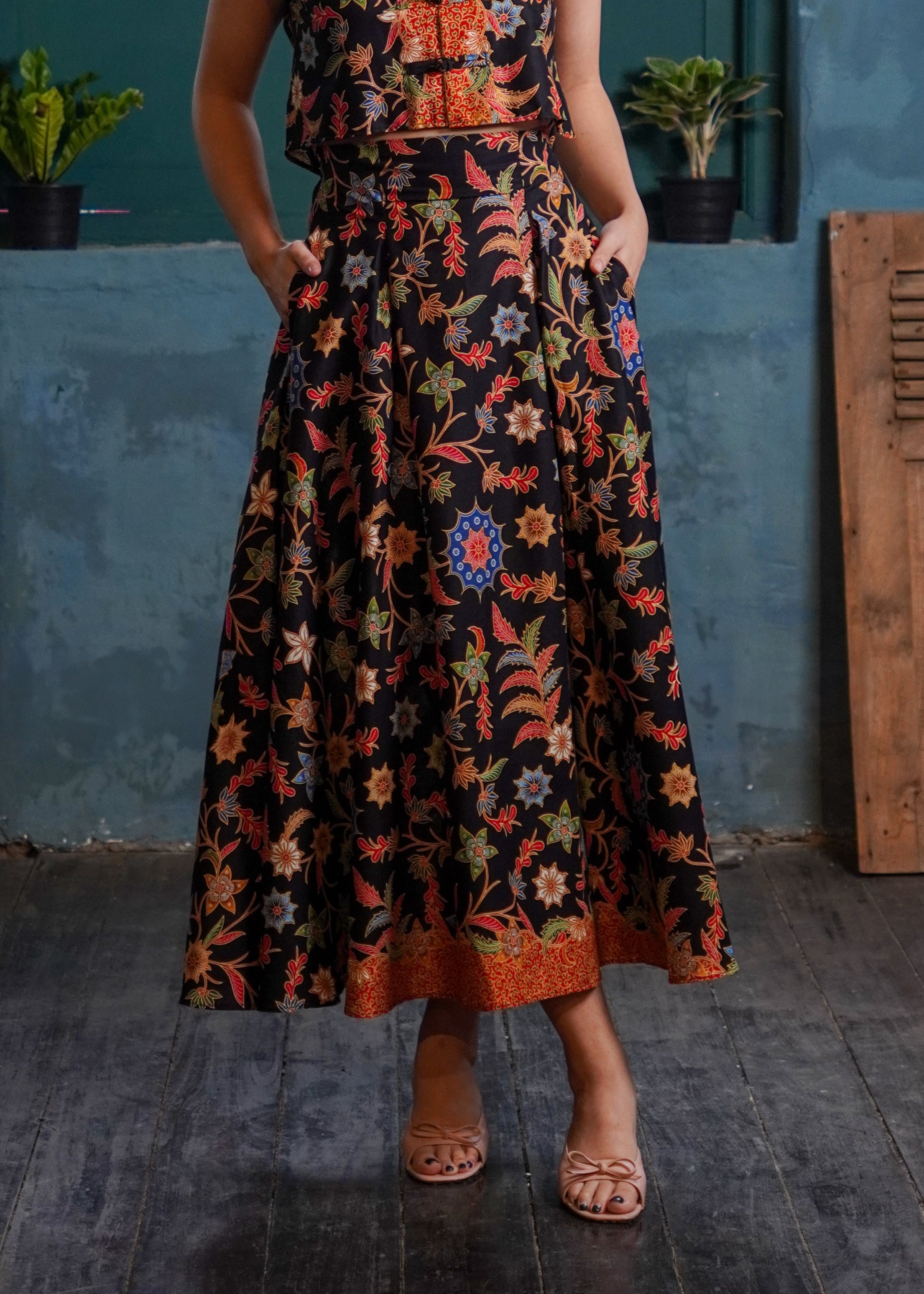 inisaya : Kopi Couture | Batik Emily Skirt ( Orange ) PRE ORDER